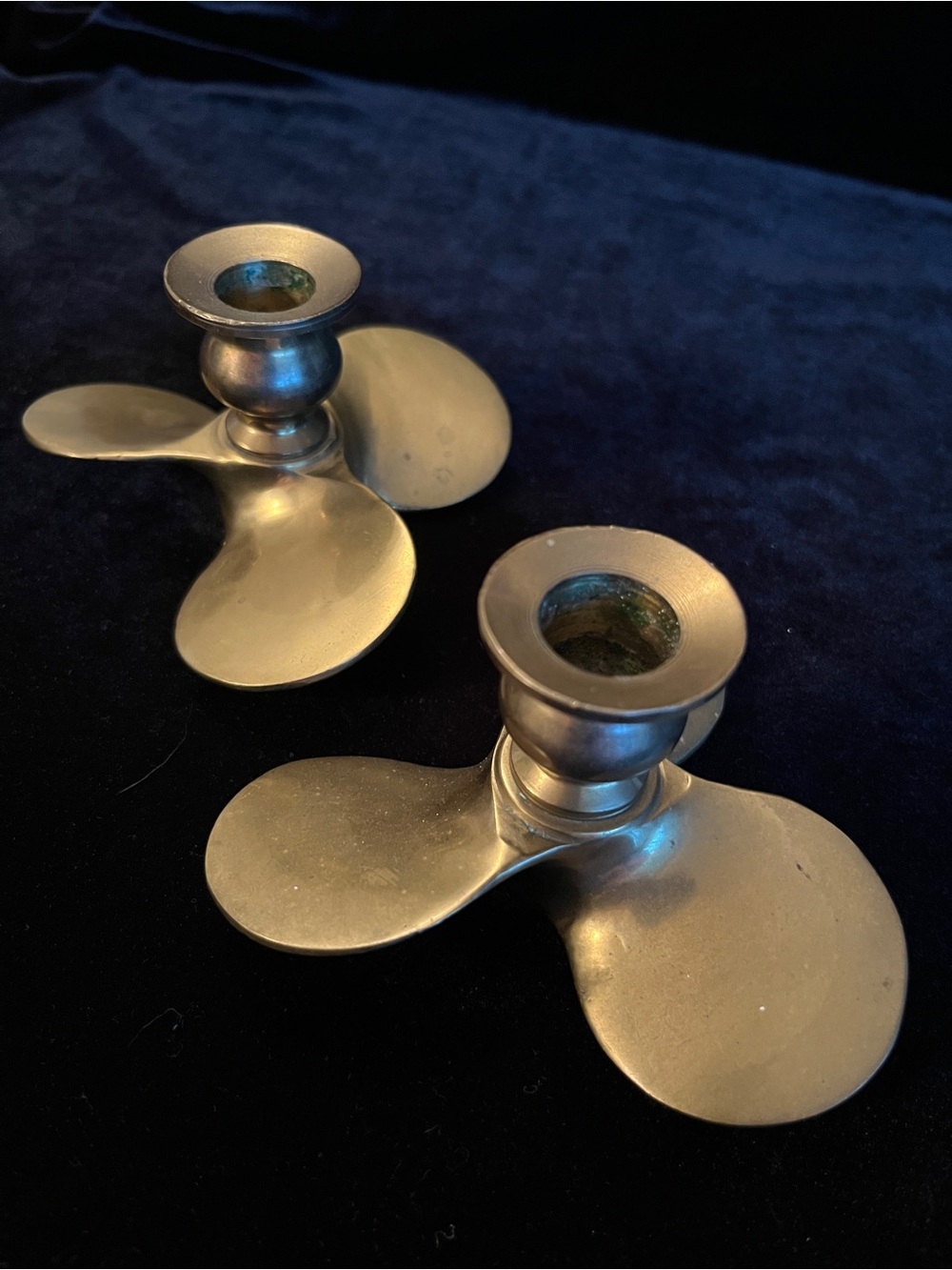 Vintage Brass “Boat Propeller” Candlestick Holders - set of 2 Pair